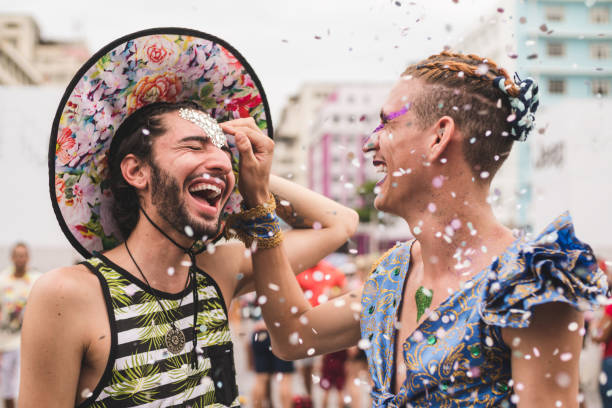 istock Gay couple enjoying Carnival 1133183803