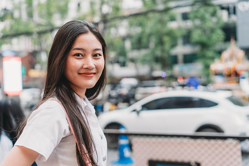 Portrait of a young woman in the city. Bangkok, Thailand
