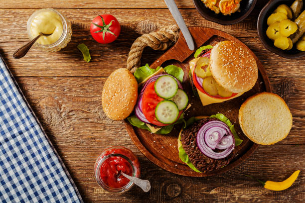 istock Homemade, beef hamburger with cheese and vegetables. 1133186408