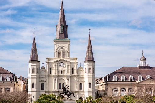 The beautiful and iconic St. Louis Cathedral, located in Jackson Square in the French Quarter in New Orleans, Louisiana.