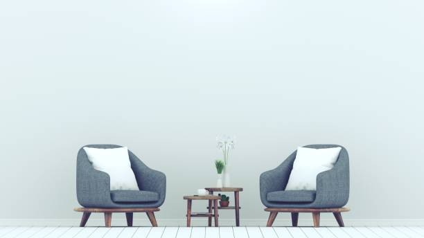 istock Empty living room with white wall and gray sofa, Minimal Rustic, 3D Rendering 1133192601