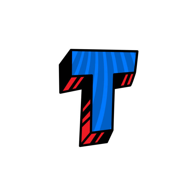 istock Logo, letter T. Vector. Linear, outline icon. Volumetric mark, 3D. Color capital letter. Illustration with pattern. Symbol on white background. Cartoon style. The image of the circus. 1133193443