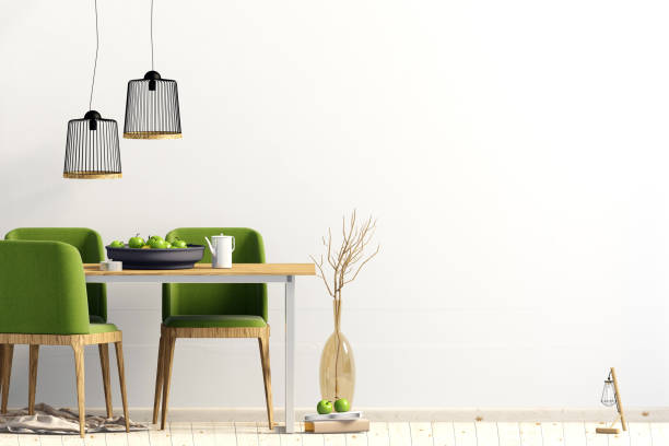 istock Mock up wall in interior with dining area. living room modern style. 3d illustration 1133194676
