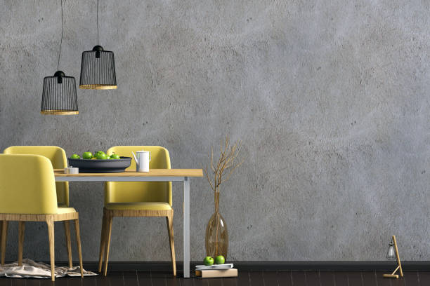 Mock up wall in interior with dining area. living room modern style. 3d illustration
