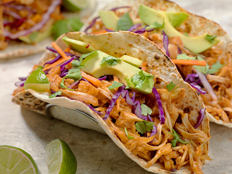 BBQ Pulled JACK FRUIT Taco with Avocado, Cabbage and Lime