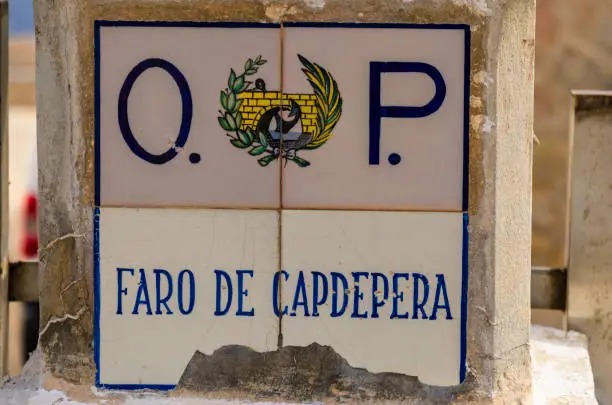 Historical sign at the entrance to the lighthouse at Capdepera.