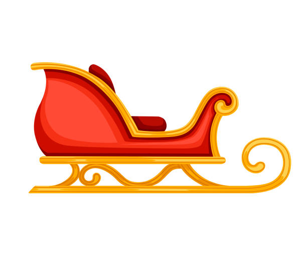 ilustraciones, imágenes clip art, dibujos animados e iconos de stock de trineo de navidad de color rojo y dorado. ilustración vectorial aislada sobre fondo blanco - trineo