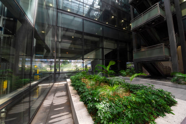 istock Modern glass elevator and pedestrian stairway entrances. 1133207370