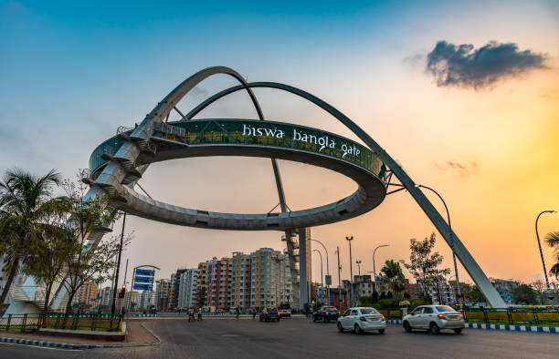 Biswa Bangla gate February 28,2019. An exterior view of Biswa Bangla gate or Kolkata Gate at New Town on the main arterial road, Kolkata, India. newtown stock pictures, royalty-free photos & images