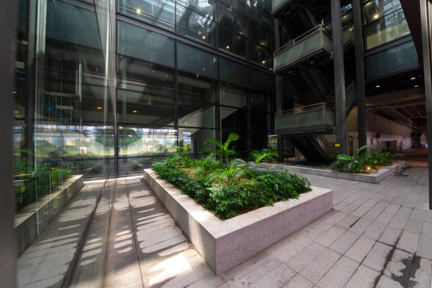 istock Modern glass elevator and pedestrian stairway entrances. 1133208288