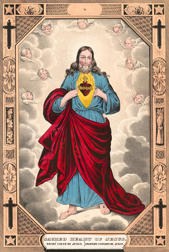 Lithograph depicting the Sacred Heart of Jesus Christ.