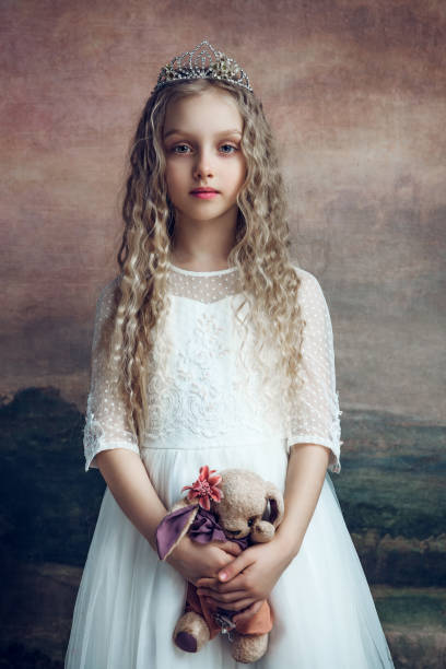 Portrait of girl dressed like princess Renaissance styled portrait of little girl dressed like princess renaissance dress stock pictures, royalty-free photos & images