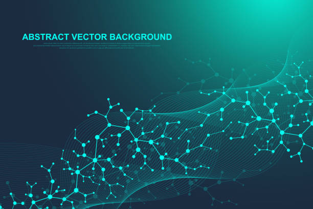 Scientific molecule background for medicine, science, technology, chemistry. Wallpaper or banner with a DNA molecules. Vector geometric dynamic illustration Scientific molecule background for medicine, science, technology, chemistry. Wallpaper or banner with a DNA molecules. Vector geometric dynamic illustration. dna nucleotide stock illustrations