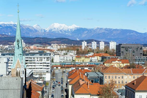 istock Panoramic view on city center Ljubljana with mountains 1133217460