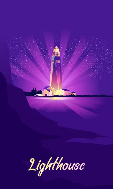 illustrations, cliparts, dessins animés et icônes de phare d'espoir marin - dark light beam beacon projection