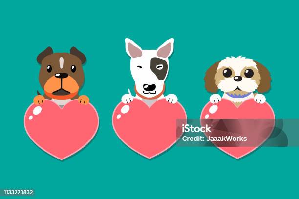 Vector Cartoon Dogs With Heart Signs Set Stock Illustration - Download Image Now - Animal, Art, Art And Craft