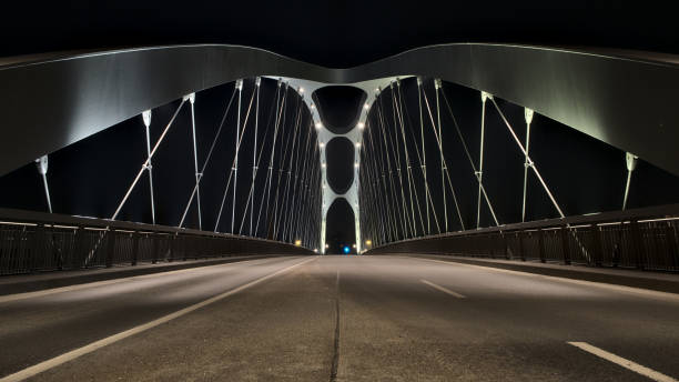 istock Osthafen bridge in Frankfurt at night 1133222216
