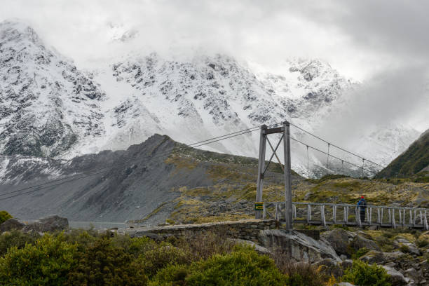 istock Snowy mountains and hanging bridge at Hooker Valley Track 1133225228