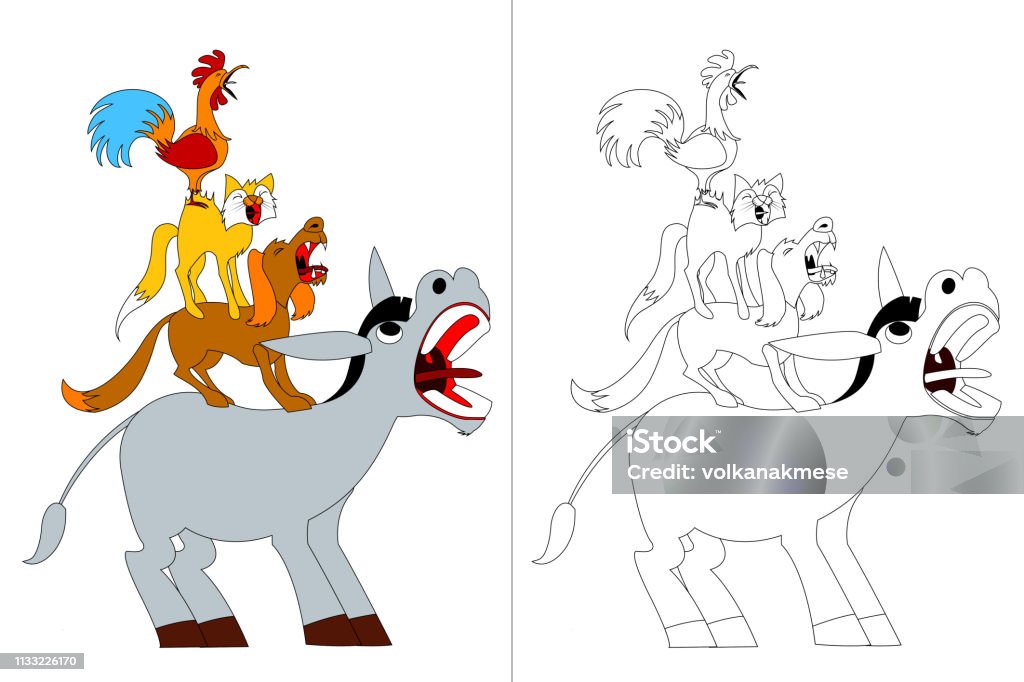Ilustración de Bremen Músicos Fable Libro Para Colorear y más Vectores  Libres de Derechos de Burro - Animal - Burro - Animal, Perro, Actividad -  iStock