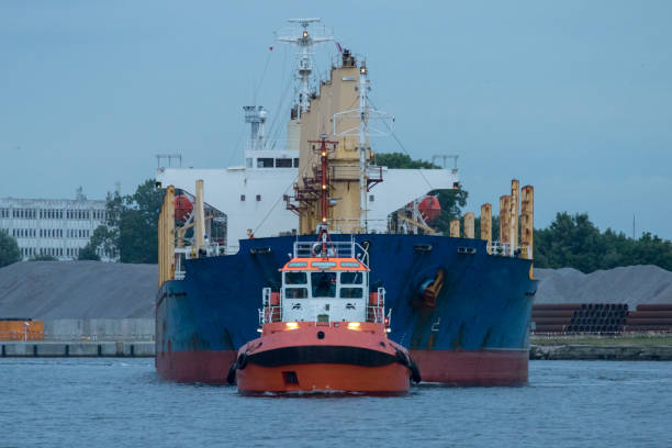 istock Tug towing a ship in the port 1133229529