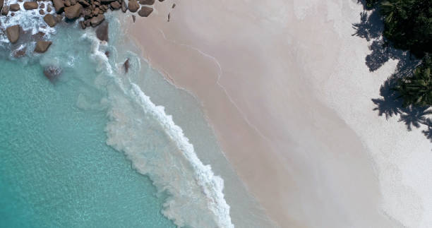 istock Aerial view of sandy beach and ocean with waves 1133230642
