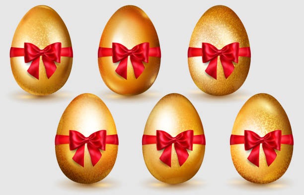 illustrazioni stock, clip art, cartoni animati e icone di tendenza di set di uova di pasqua - eggs animal egg gold light