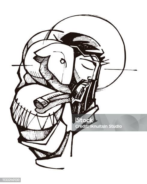 Jesus Christ Good Shepherd Stock Illustration - Download Image Now - Jesus Christ, Illustration, Sheep