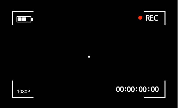 Digital 4K camera video viewfinder.Camera rec interface viewfinder with digital focus and exposure settings. Digital 4K camera video viewfinder.Camera rec interface viewfinder with digital focus and exposure settings. Screen photography frame. Focusing screen zoom, battery status, video quality, Image stabilization camera photographic equipment stock illustrations