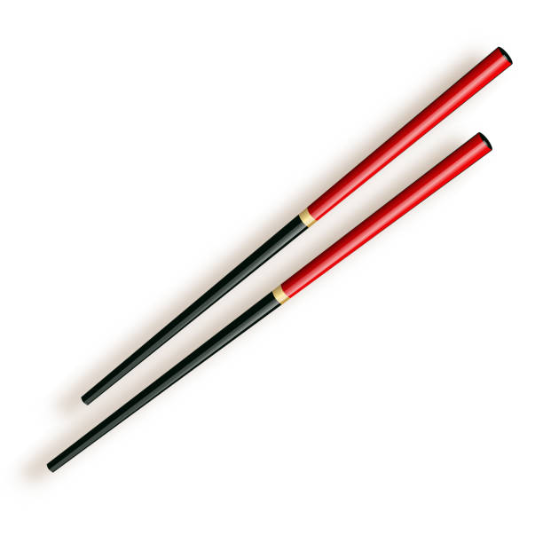 젓가락. 흰색 배경에 고립 된 나무 젓가락. - chopsticks nobody red white background stock illustrations