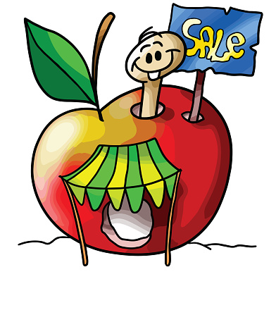Manzana con gusano de dibujos animados clip art vector gratis