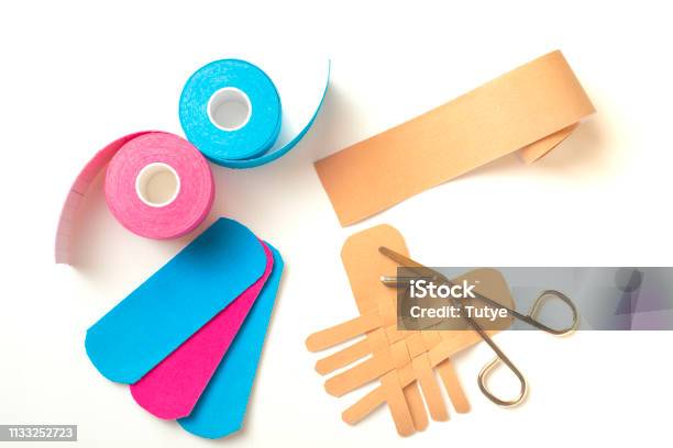 Physiotherapy And Therapeutic Tape For Wrist Pain Aches And Tension Elastic Therapeutic Tape Stock Photo - Download Image Now