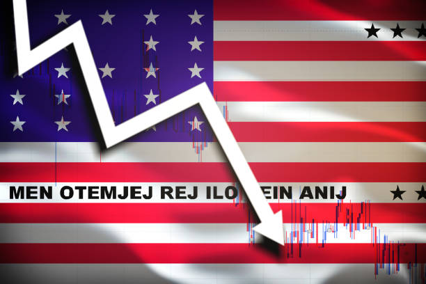 흰색 화살표와 주식 차트는 비키니 아 톨의 국기를 흔들며의 배경에 떨어지는 - is 'binance us' legit? what's the difference between binance and binance us? 뉴스 사진 이미지