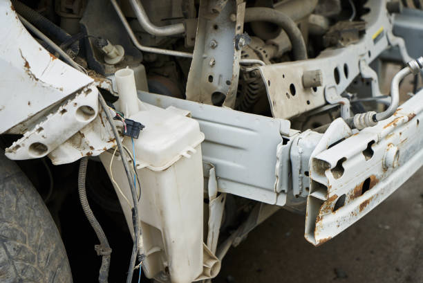 istock Damaged vehicle after car crash, close-up. Broken car 1133263657