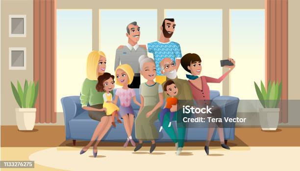 Ảnh Selfie Của Big Happy Family Cartoon Vector Hình Minh Họa Sẵn Có - Tải  Xuống Hình Ảnh Ngay Bây Giờ - Con Trai - Nam, Ghế Sofa, Gia Đình - Istock