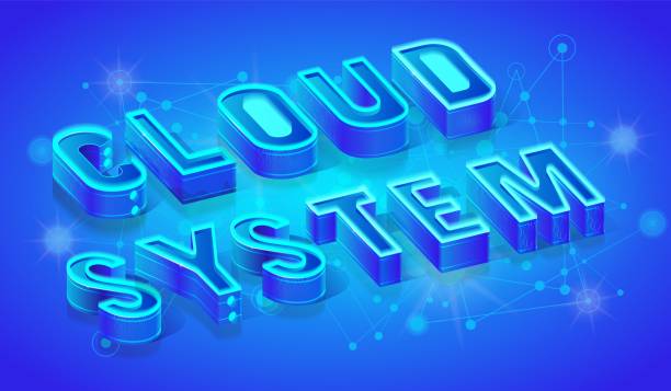 illustrazioni stock, clip art, cartoni animati e icone di tendenza di modello banner vettoriale isometrico 3d cloud system - single word lighting equipment illuminated photographic effects