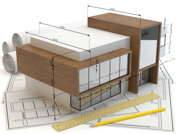 piani della casa, illustrazione 3d - construction frame finance development construction foto e immagini stock