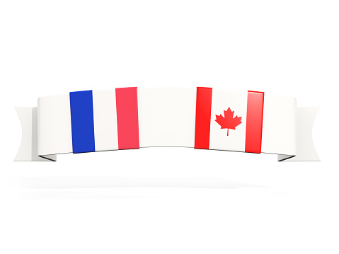 Banner with two square flags of France and canada isolated on white. 3D illustration