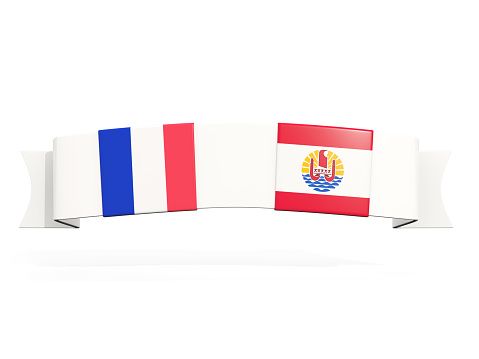 Banner with two square flags of France and french polynesia isolated on white. 3D illustration