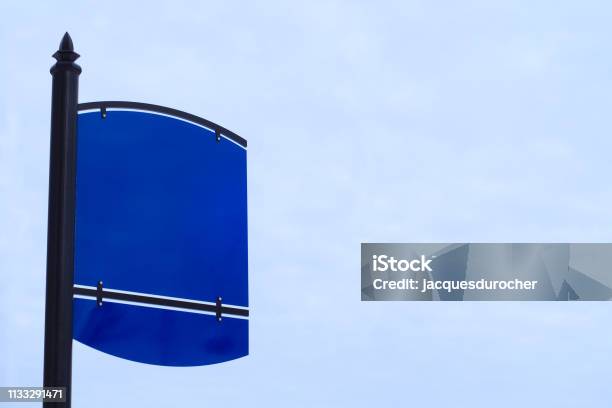 Empty Blue Post Sign Empty Blue Sign White Sky Metal Frame Design Stock Photo - Download ...