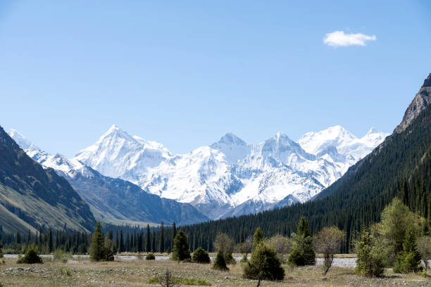 istock Valleys and snowy mountains against a blue sky 1133293948