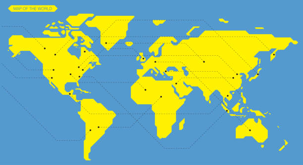 dünyanın basit düz hat iş haritası, vektör arka plan - güney illüstrasyonlar stock illustrations