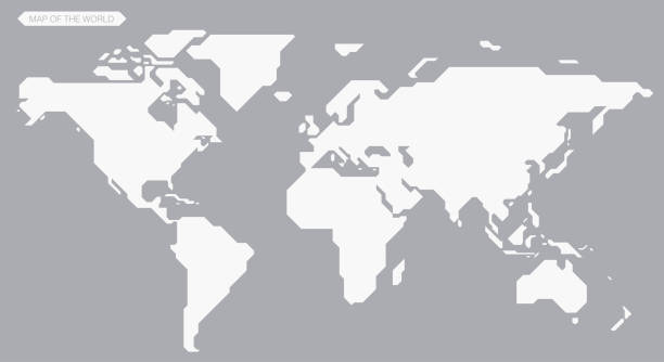 ilustraciones, imágenes clip art, dibujos animados e iconos de stock de mapa simple línea recta del mundo, fondo vectorial - world map