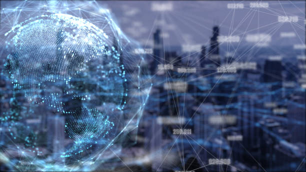 istock Global network and data connection double exposure with Chicago city in 3d space Futuristic digital Abstract background for Business  and technology 1133298529