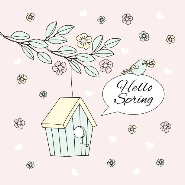 Vector illustration of HELLO SPRING Bloom Nature Season Vector Illustration Set