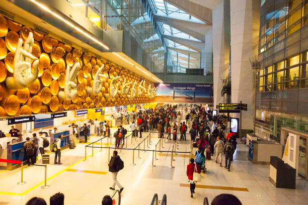 Indira Gandhi International Airport in New Delhi, India December 2017: New Delhi, India- View at the arrival hall in Indira Gandhi International Airport in New Delhi, India india airport stock pictures, royalty-free photos & images