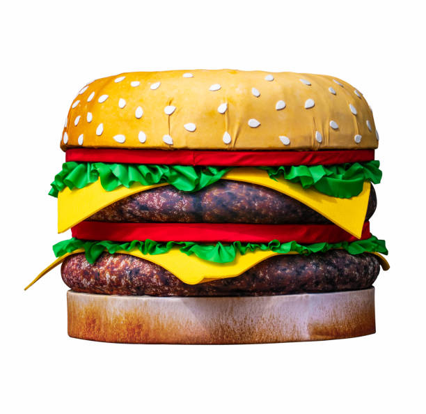 白い背景に孤立した大きな人工バーガー。これは、広告素材として通りに位置しています。 - white food and drink industry hamburger cheeseburger ストックフォトと画像