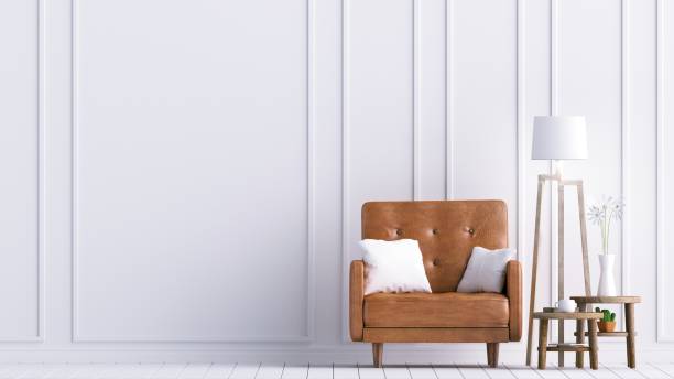 istock Living room with Leather sofa have pillows, Minimal Rustic, 3D Rendering 1133314530