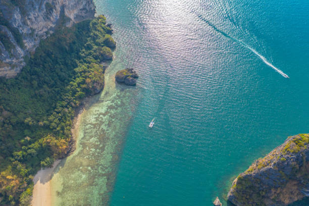 Strait between the Poda island and Ma Tang Ming island aerial top view strait between the Poda island and Ma Tang Ming island in Krabi koh poda stock pictures, royalty-free photos & images