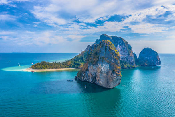 aerial view Poda archipelago in Krabi Thailand aerial photography Koh Poda is one the most popular islands in Krabi archipelago. koh poda stock pictures, royalty-free photos & images