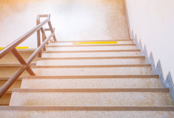istock terrazzo floor stairs walkway down. select focus with shallow depth of field. 1133315726